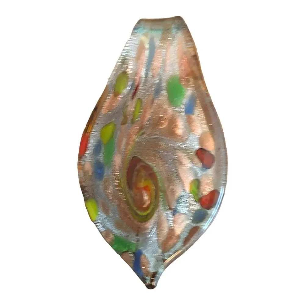 Glass pendant for necklace Murano style handmade multicolor glass metallic tear